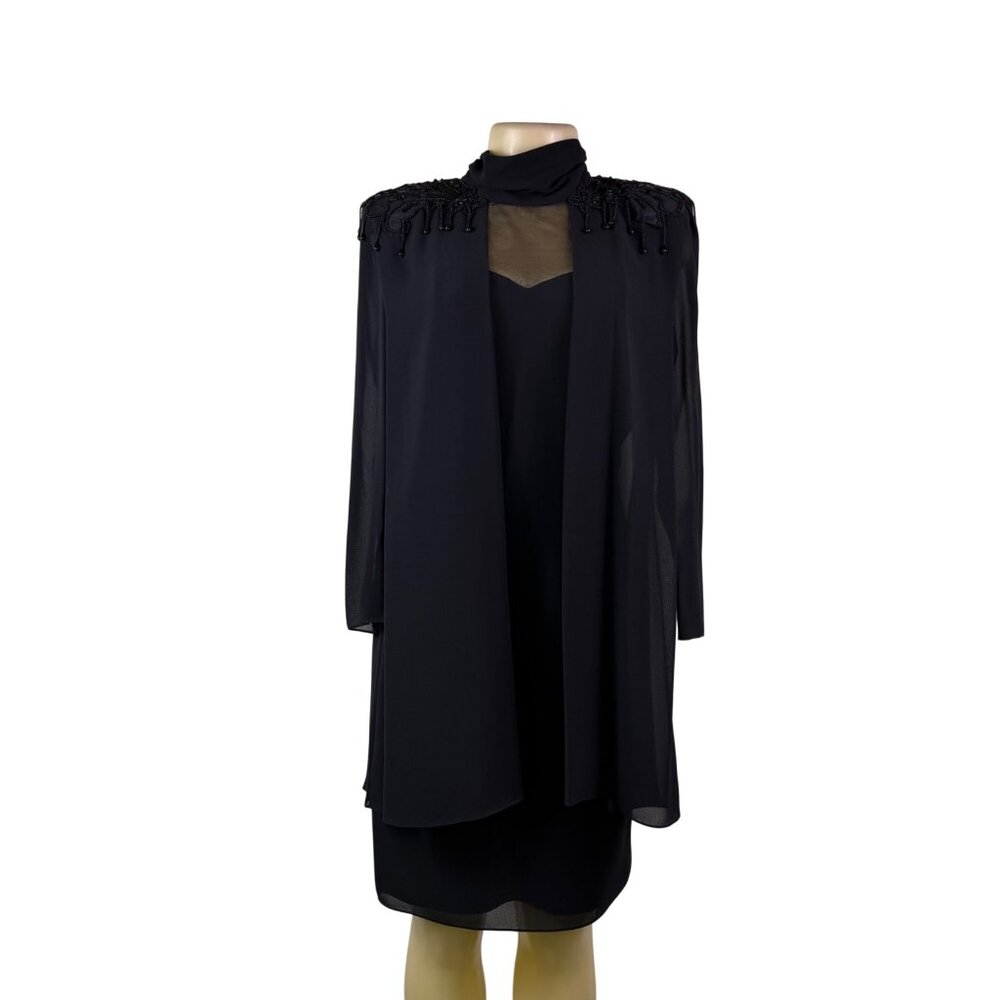 Ursula Womens Black Polyester Beaded Capelet Formal Dress Elegant Design Size 8P